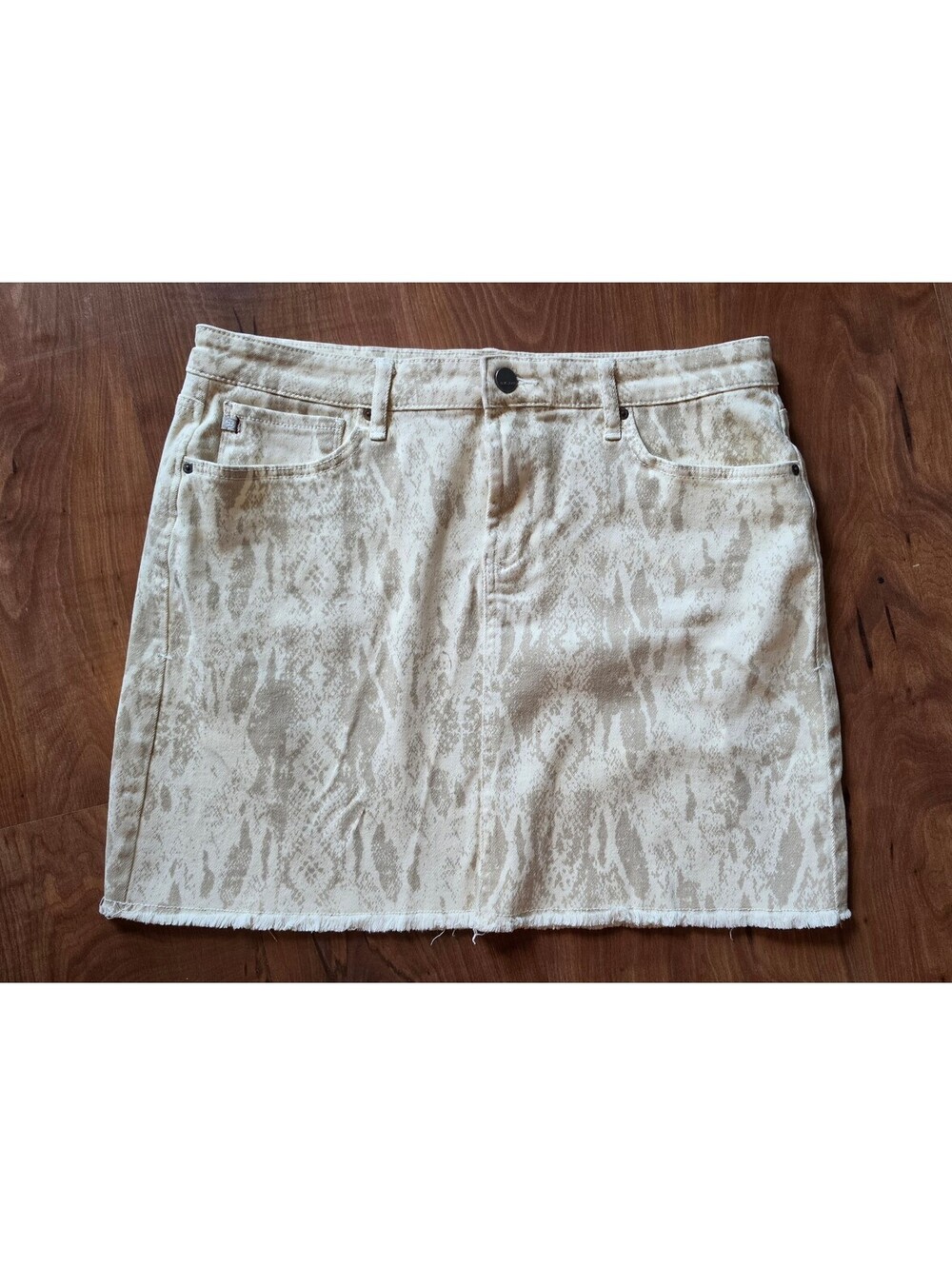 Dear John Kaylee Snakeskin Print Denim Mini Skirt Size 32 Frayed Hem, 429